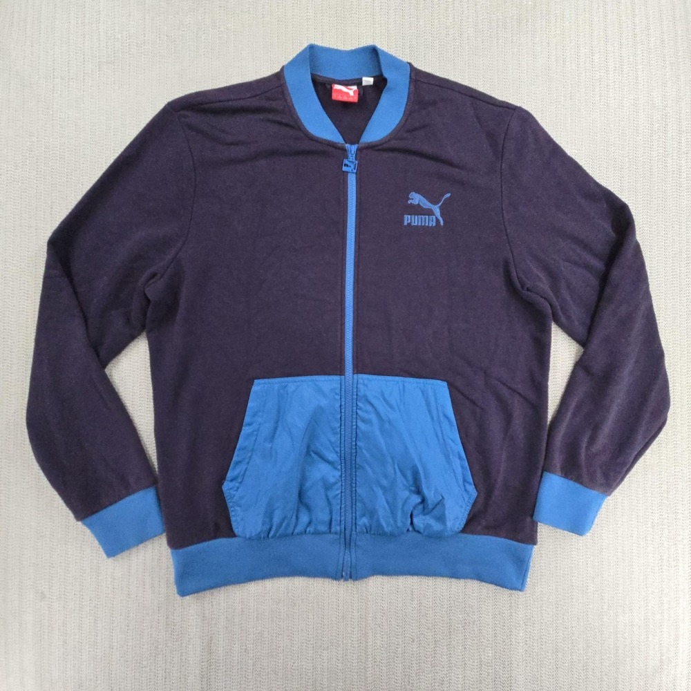 Puma Track Jacket Mens Large Purple Blue‎ Full Zip Pockets Jersey Athletic